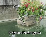 Das Bild zeigt den Beutabrunnen in Esslingen. In der Mitte des Brunnen sind Blumen zu sehen. Das Bild zeigt den Beutabrunnen in Esslingen. In der Mitte des Brunnen sind Blumen zu sehen.